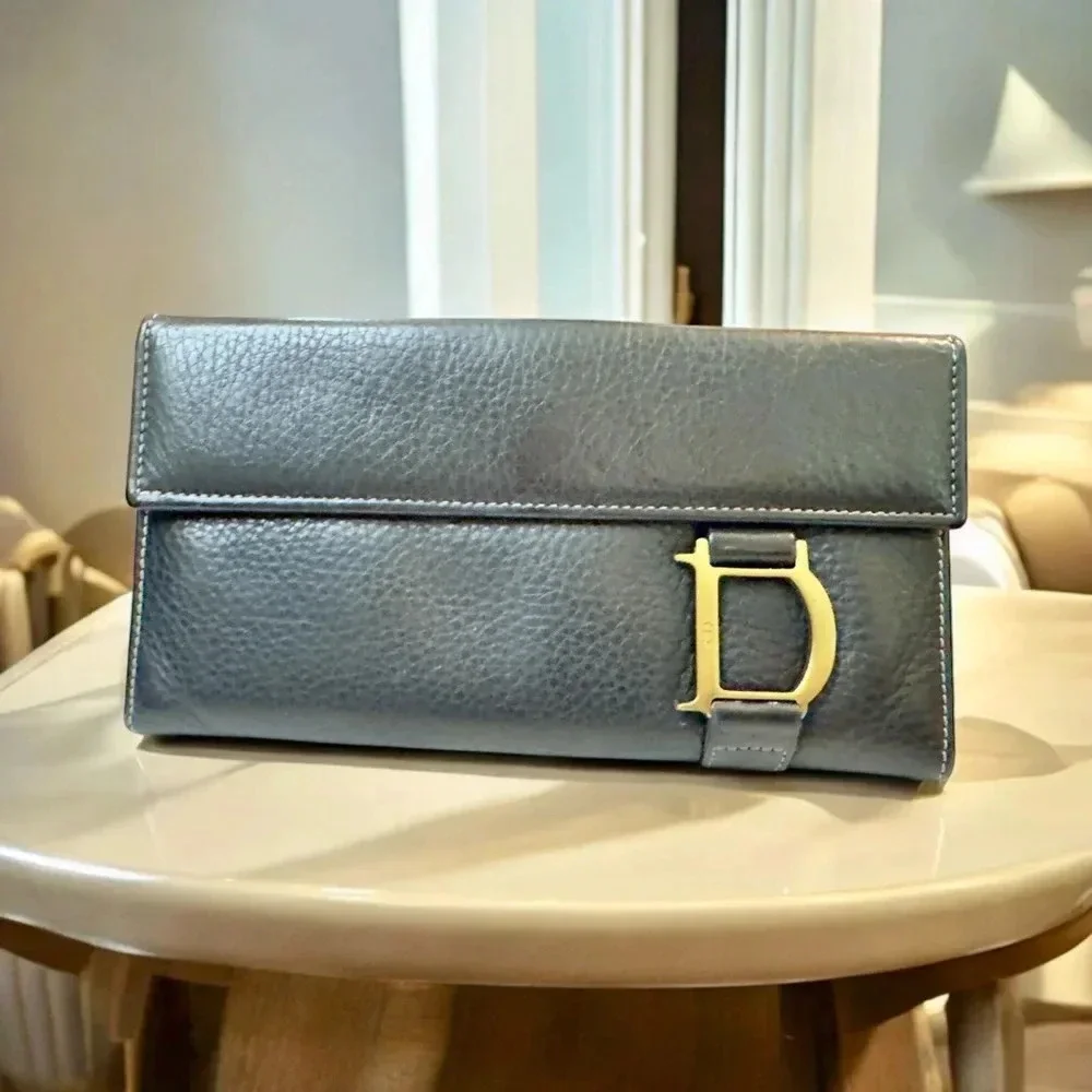 🖤Christian Dior🖤 | 2001 Black Pebbled Leather Trifold Long Wallet - Picture 7 of 14